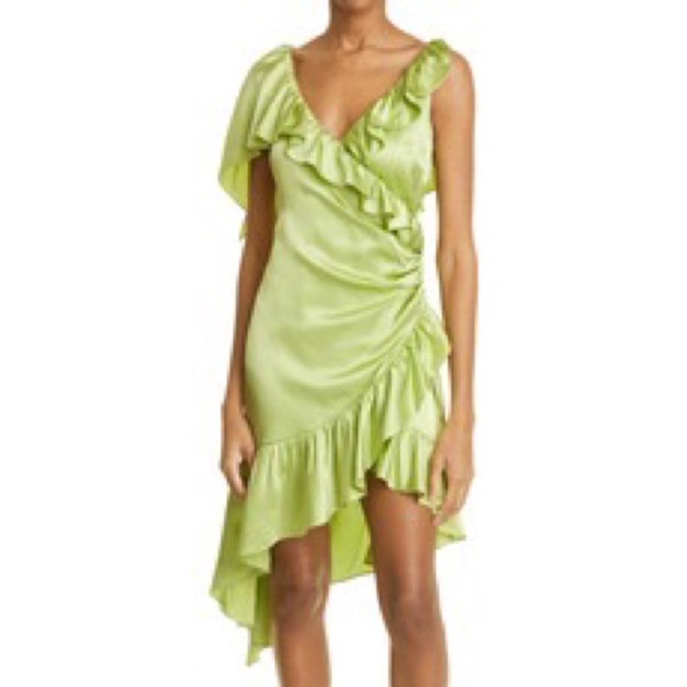 NWT Cinq a sept line green petunya ruffle dress size 0